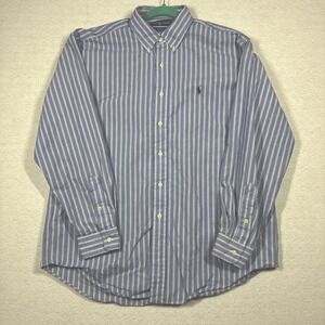 Ralph Lauren Blake Button Down Shirt 100% Cotton White Blue Stripes Mens Large